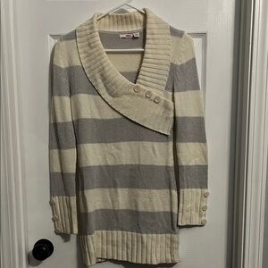 BONGO Cream and Gray Striped Turtleneck Sweater